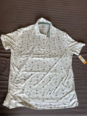 C&C California White Polo with Green & Gray Sports Motif